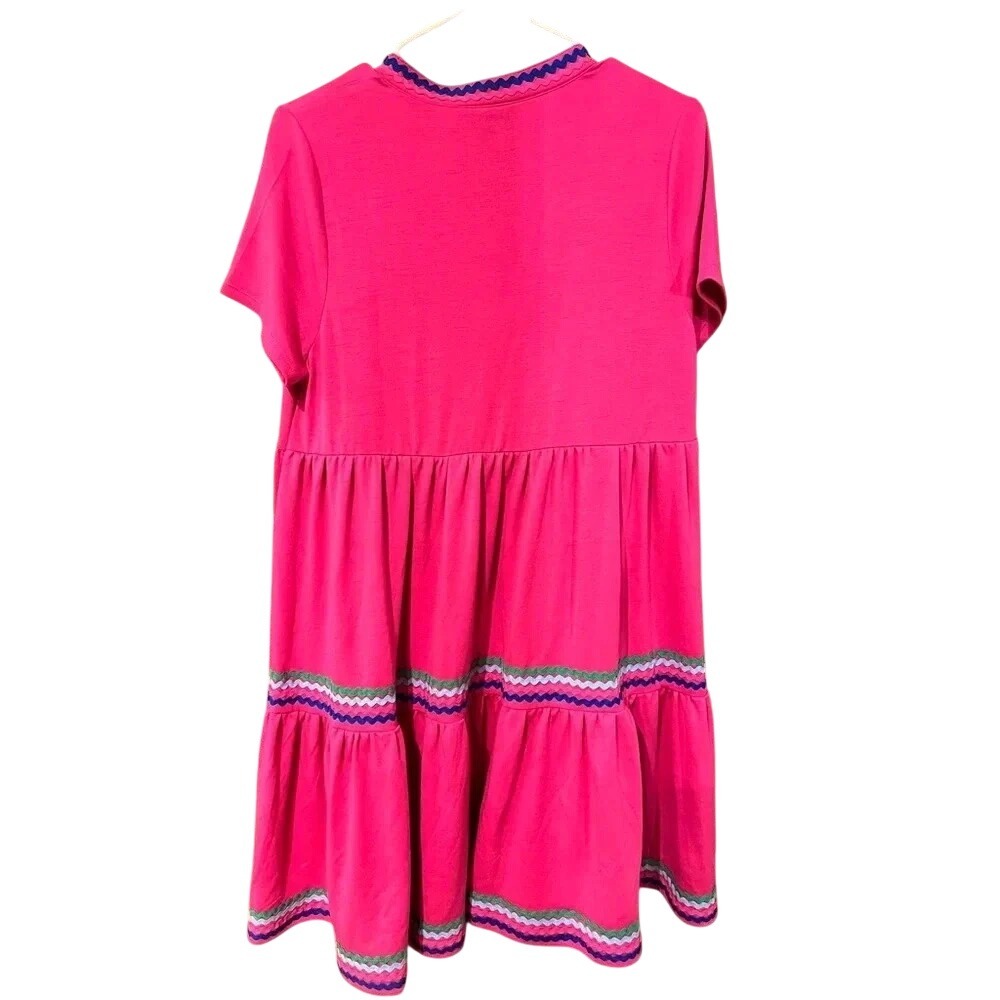 Crown & Ivy Pink Rave Tiered Rickrack Trim Mini Dress Medium sundress nwt - Picture 5 of 9